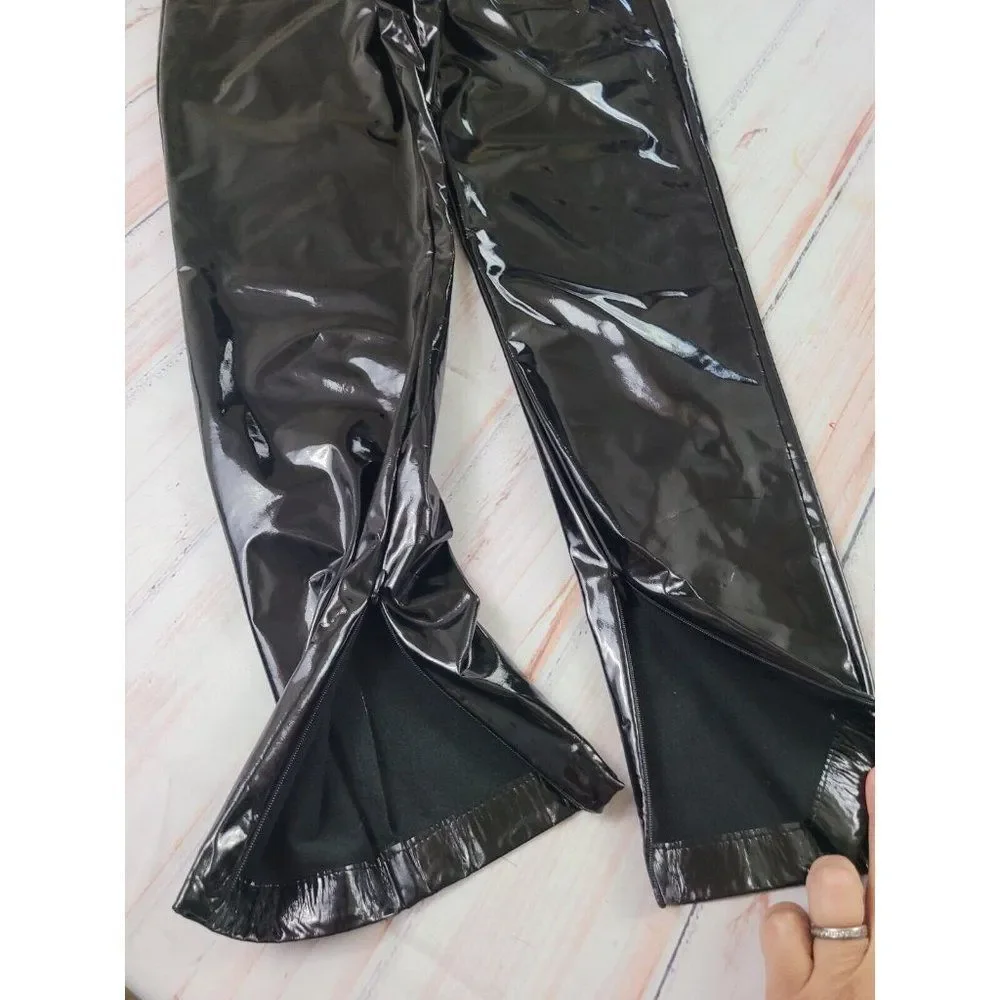 Zara Woman Faux Leather Shinny Vinyl Black Relaxed Fit Moto Biker Pants Size L - Picture 7 of 11